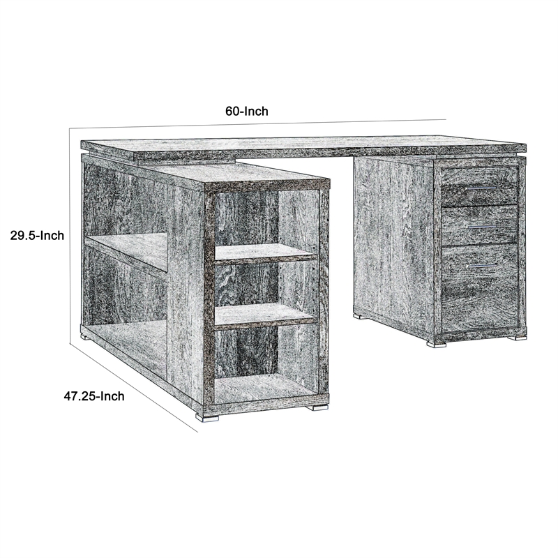 Pemberly Row Office Desk with File Cabinet and Reversible Return in Gray