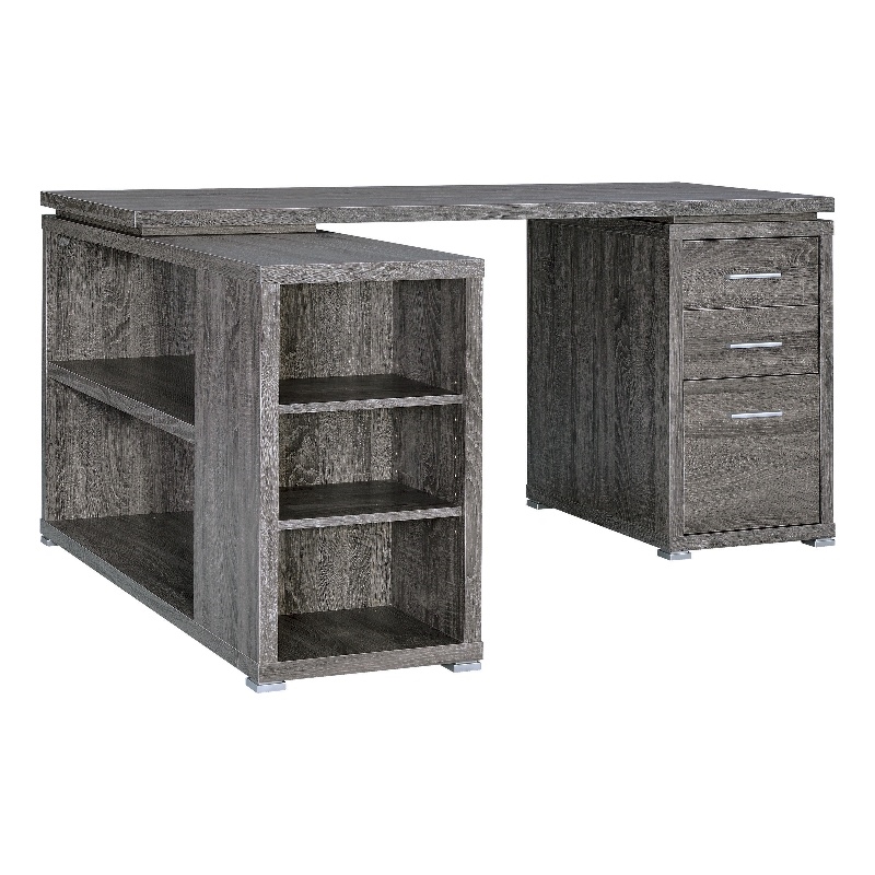 Pemberly Row Office Desk with File Cabinet and Reversible Return in Gray