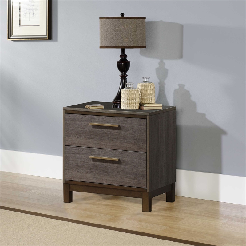 Pemberly Row 2 Drawer Nightstand with Metal Glides in Antique Gray