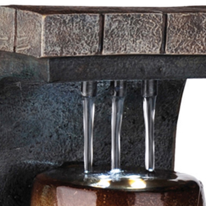 Pemberly Row C Shaped Polyresin 3 Pillar Fountain with LED Lights in Brown