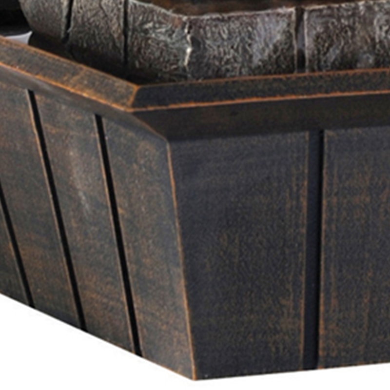Pemberly Row C Shaped Polyresin 3 Pillar Fountain with LED Lights in Brown