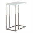 Pemberly Row Chrome Snack Table with Frosted Glass Top in Clear/Silver