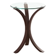 Pemberly Row Wood Accent Table with Round Tempered Glass Top in Brown