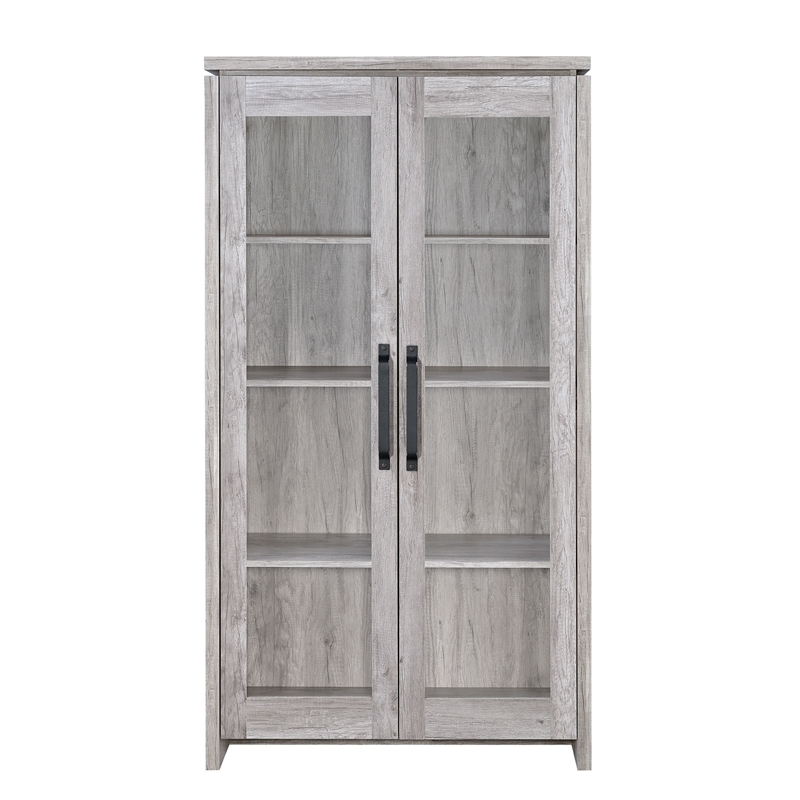 Pemberly Row 2 Door Curio Cabinet with Glass Panels and Shelves in Gray