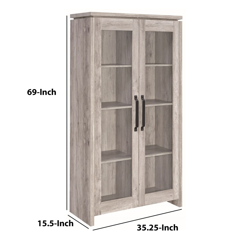 Pemberly Row 2 Door Curio Cabinet with Glass Panels and Shelves in Gray