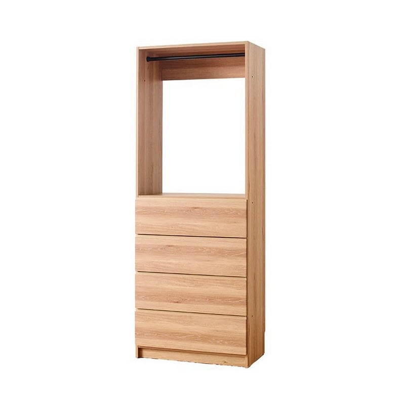 Pemberly Row Modular Closet with Hanging Rod and 4 Drawers in Oak Brown
