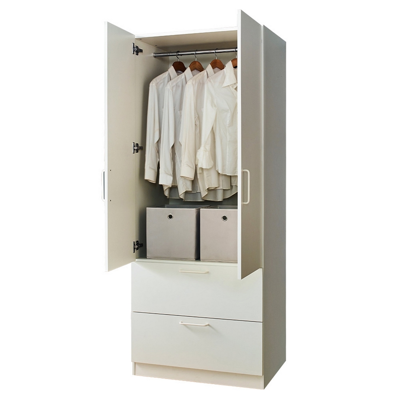 Pemberly Row 2 Door Closet with 2 Drawers and Hanging Bars in White