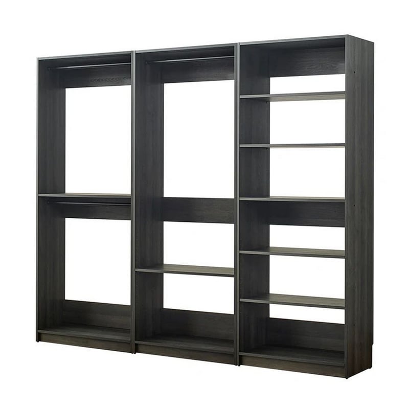 Pemberly Row Modular Closet with 3 Hanging Rods and 6 Shelves in Dark Gray