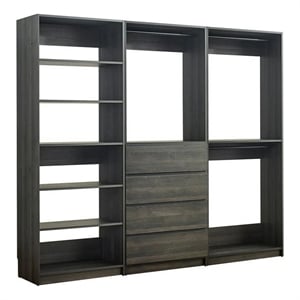 Pemberly Row Modular Closet with 4 Drawers and 5 Shelves in Dark Gray