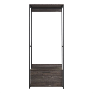 Pemberly Row Closet with Drawer and Hanging Rod in Rustic Gray/Black
