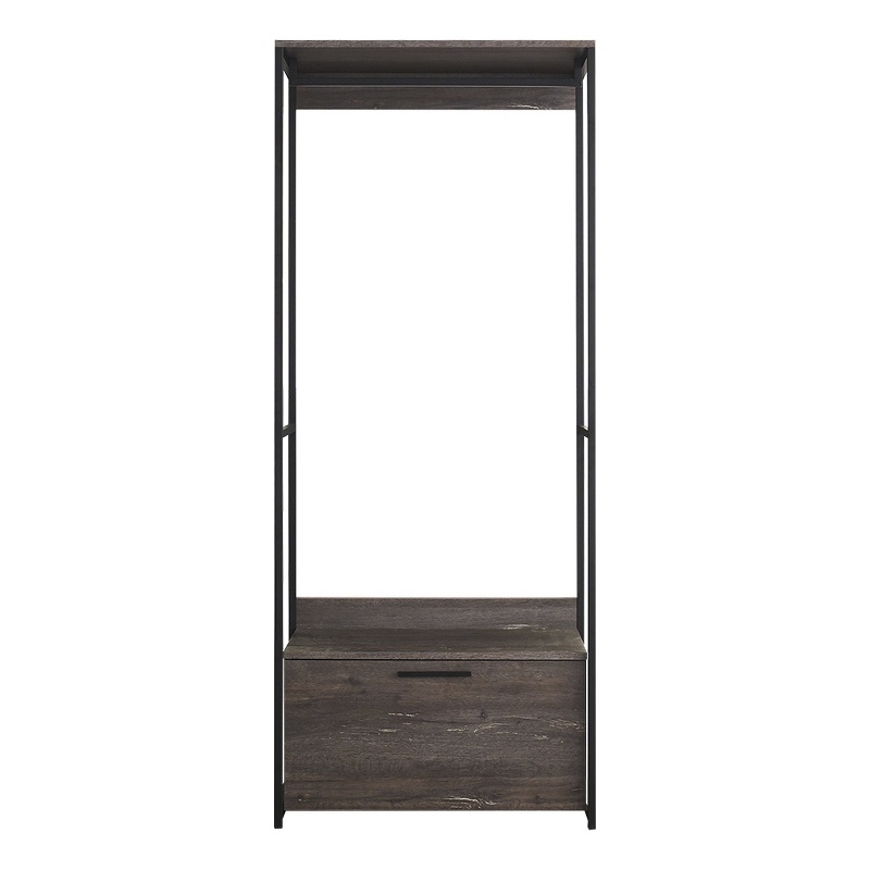 Pemberly Row Closet with Drawer and Hanging Rod in Rustic Gray/Black