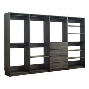 Pemberly Row Modular Closet with 11 Shelves and 4 Hanging Rods in Gray