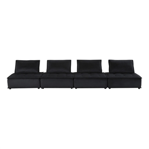 Pemberly Row 160&quot 4 Piece Modular Sofa with Tufted Cushions in Black Velvet