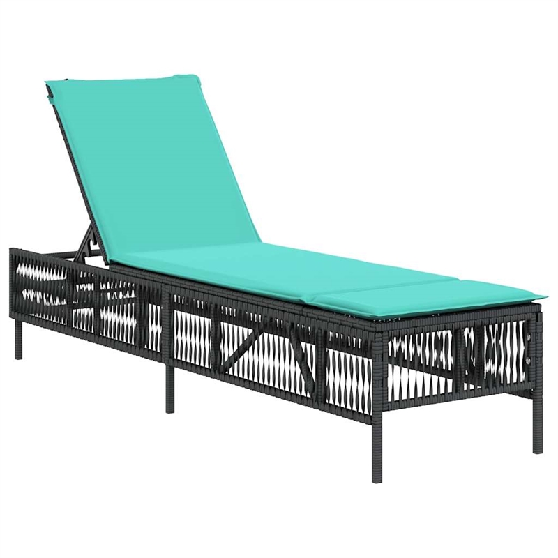 Pemberly Row Extra Long PE Rattan and Steel Patio Sun Lounger Set in Black