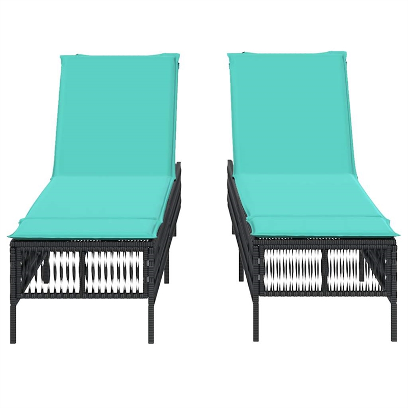 Pemberly Row Extra Long PE Rattan and Steel Patio Sun Lounger Set in Black