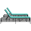 Pemberly Row Extra Long PE Rattan and Steel Patio Sun Lounger Set in Black