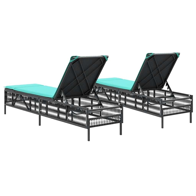 Pemberly Row Extra Long PE Rattan and Steel Patio Sun Lounger Set in Black