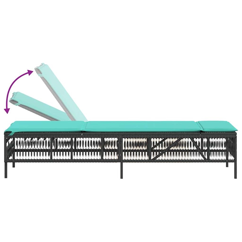 Pemberly Row Extra Long PE Rattan and Steel Patio Sun Lounger Set in Black