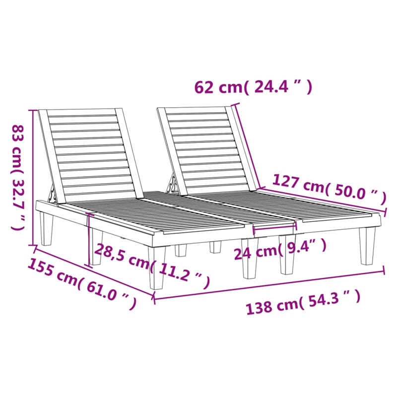 Pemberly Row Double Multi-Position Sun Lounger for 2 People in Black