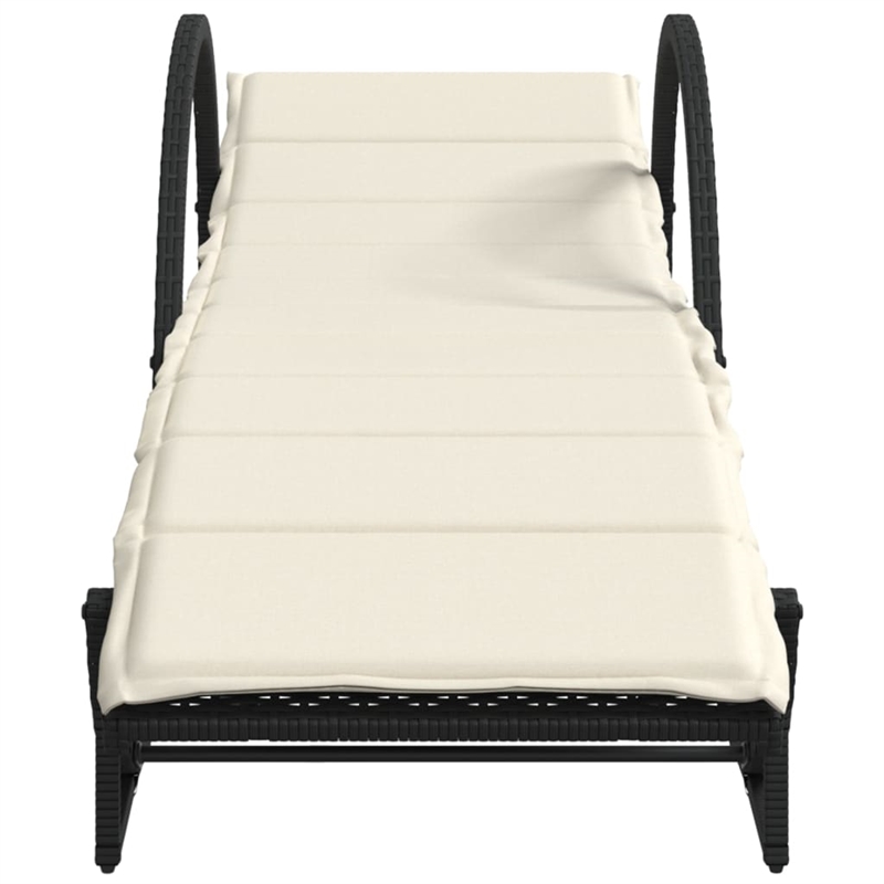 Pemberly Row Large PE Rattan and Steel Sun Lounger Set in Black/Cream White