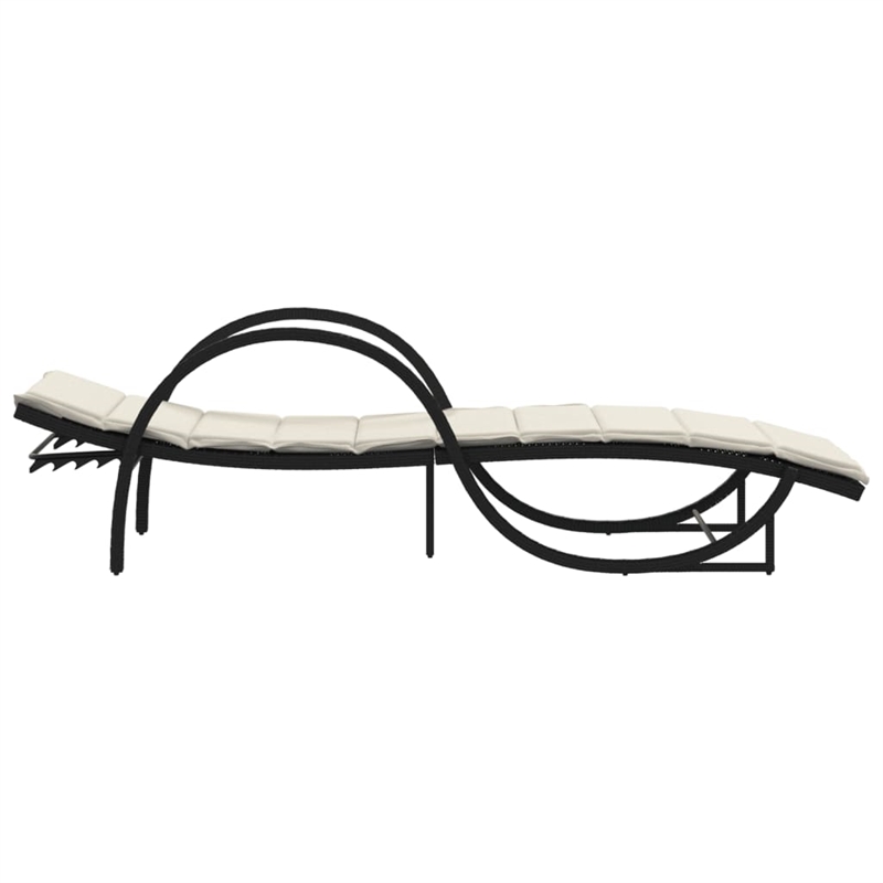 Pemberly Row Large PE Rattan and Steel Sun Lounger Set in Black/Cream White