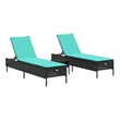 Pemberly Row 3 Piece Sun Lounger Set with Side Table in Black and Blue
