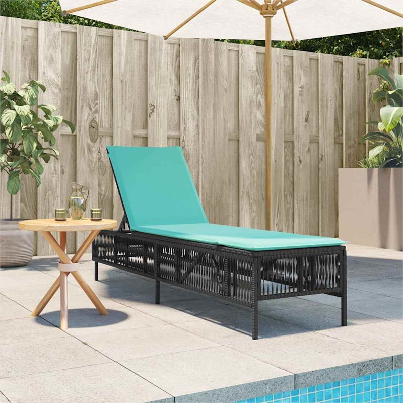 Pemberly Row PE Rattan Adjustable Patio Sun Lounger with Cushion in Black