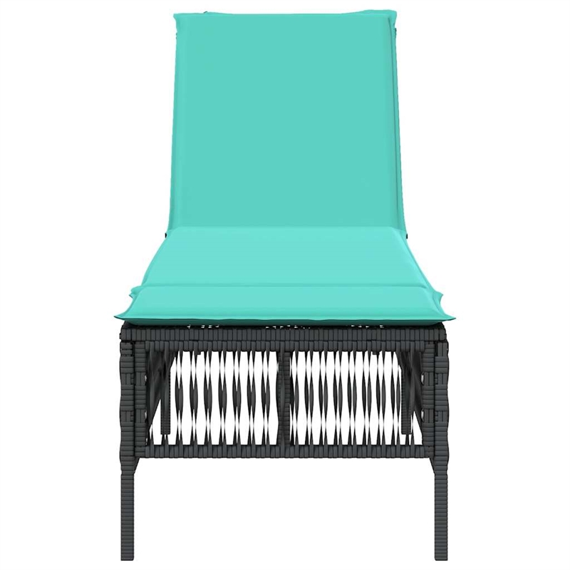 Pemberly Row PE Rattan Adjustable Patio Sun Lounger with Cushion in Black