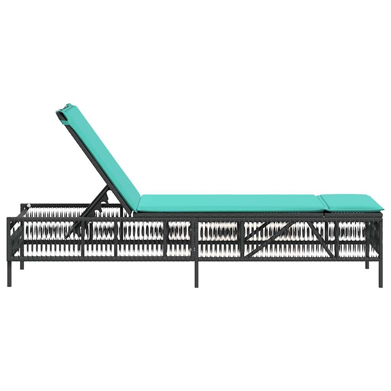 Pemberly Row PE Rattan Adjustable Patio Sun Lounger with Cushion in Black