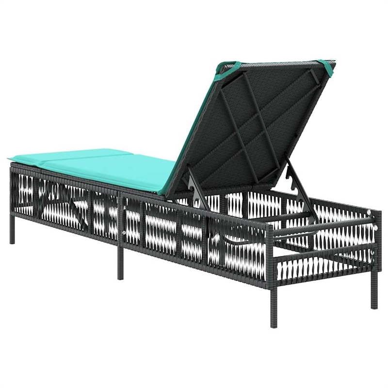 Pemberly Row PE Rattan Adjustable Patio Sun Lounger with Cushion in Black
