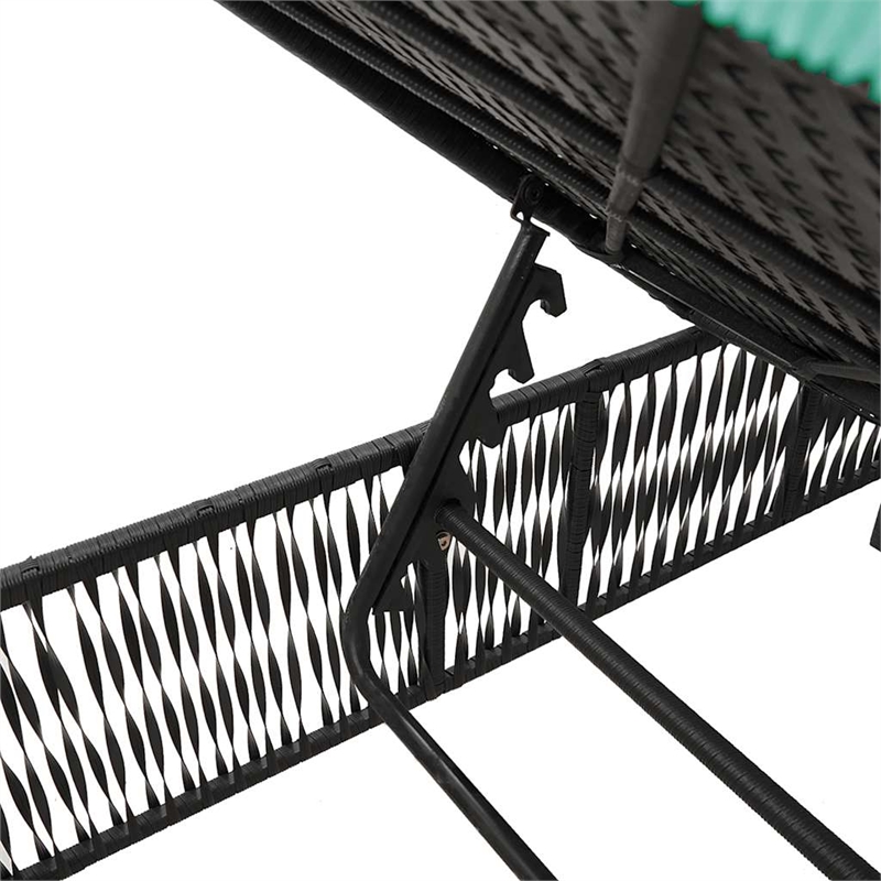 Pemberly Row PE Rattan Adjustable Patio Sun Lounger with Cushion in Black