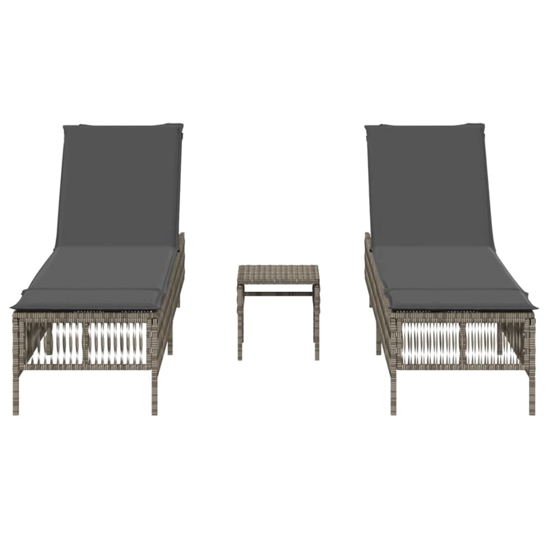 Pemberly Row 3 Piece PE Rattan Sun Lounger Set with Cushions in Gray