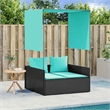 Pemberly Row PE Rattan Double Sun Lounger with Canopy and Curtains in Black