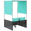 Pemberly Row PE Rattan Double Sun Lounger with Canopy and Curtains in Black