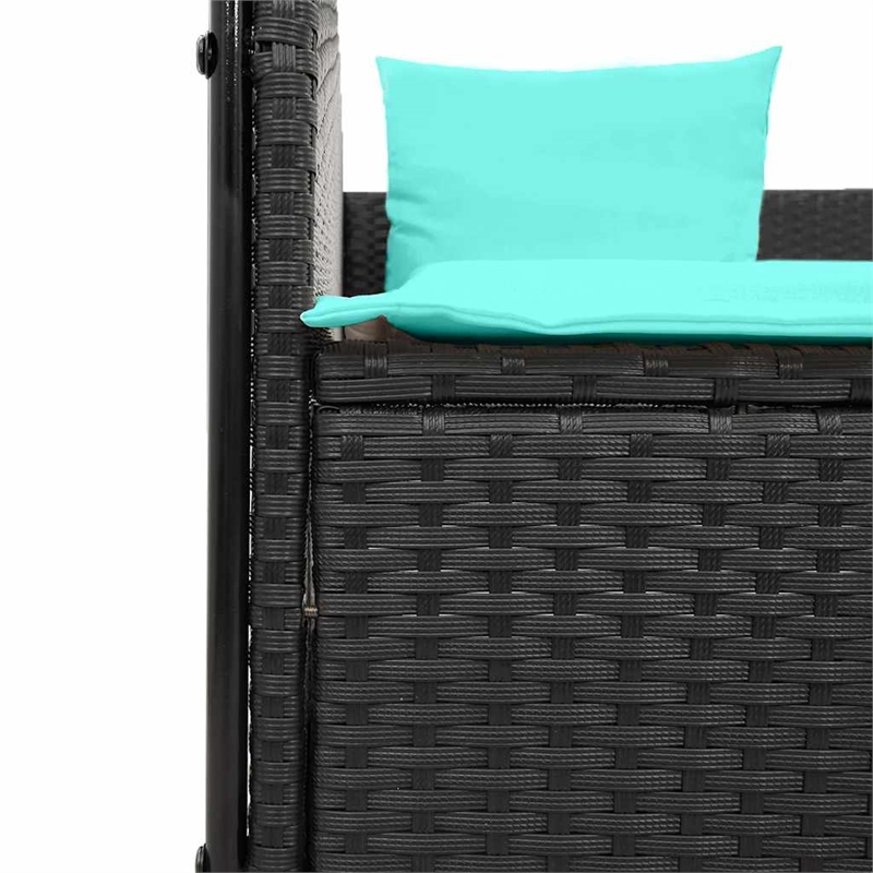 Pemberly Row PE Rattan Double Sun Lounger with Canopy and Curtains in Black