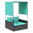 Pemberly Row PE Rattan Double Sun Lounger with Canopy and Curtains in Black
