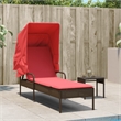 Pemberly Row PE Rattan Patio Sun Lounger with Canopy in Brown