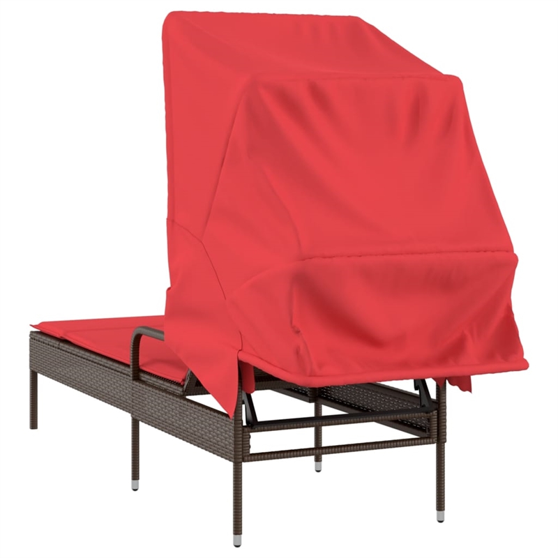 Pemberly Row PE Rattan Patio Sun Lounger with Canopy in Brown