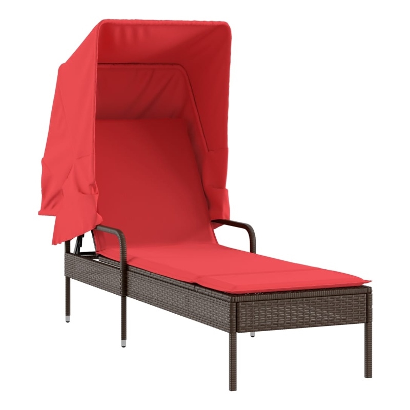 Pemberly Row PE Rattan Patio Sun Lounger with Canopy in Brown