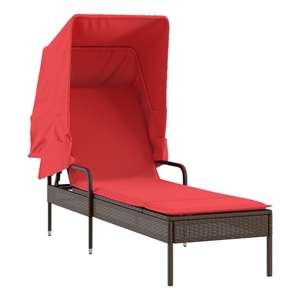 Pemberly Row PE Rattan Patio Sun Lounger with Canopy in Brown