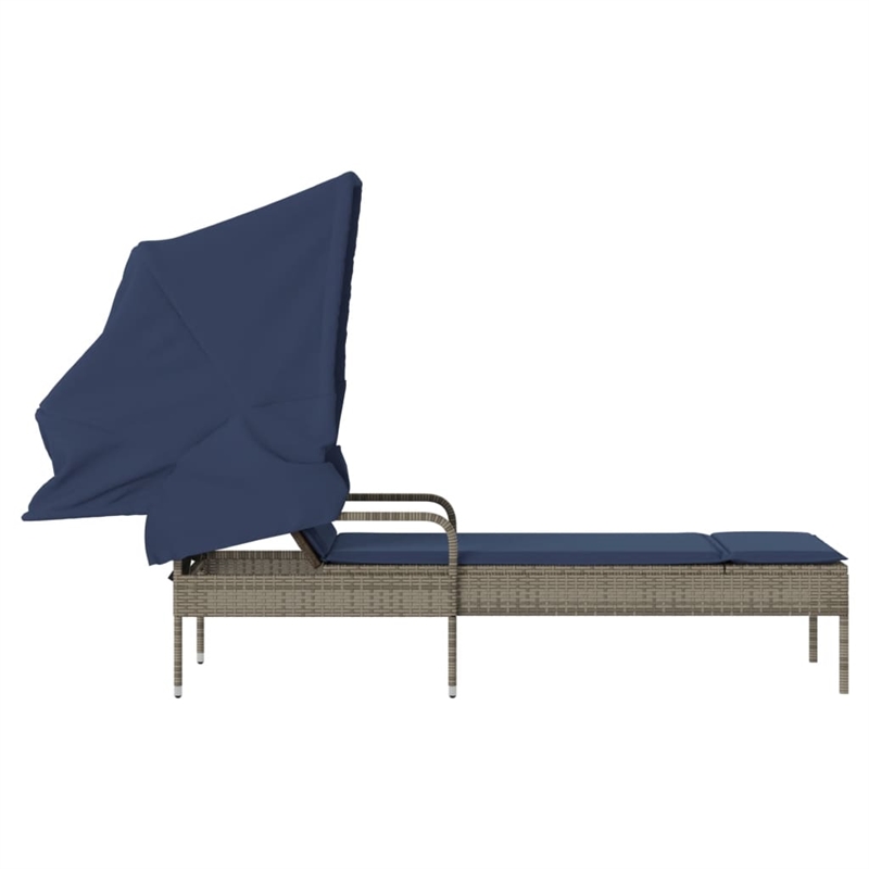 Pemberly Row Patio Sun Lounger with Canopy and Cushion in Gray/Navy Blue