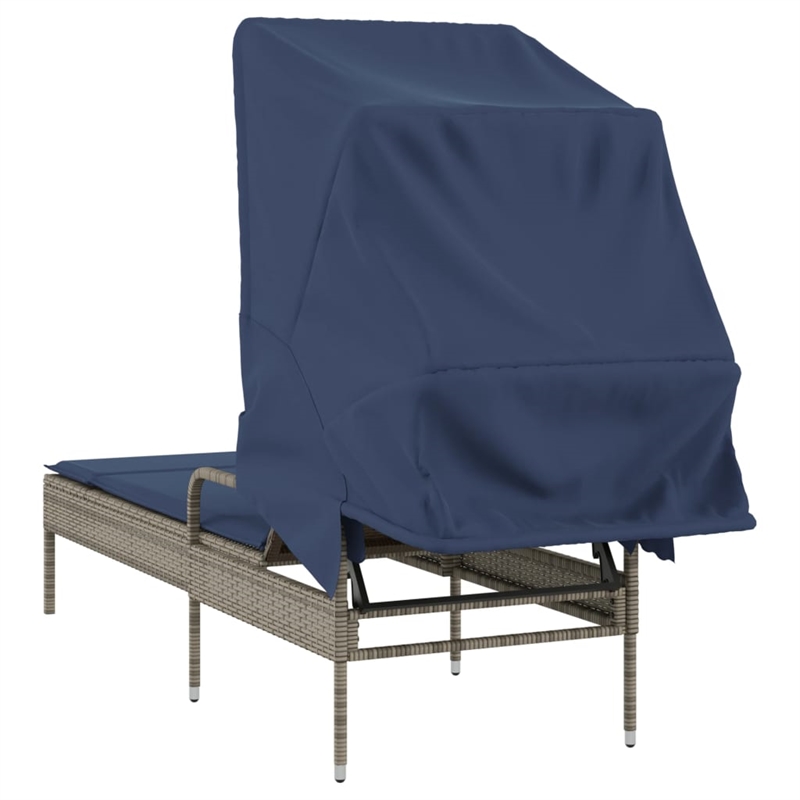 Pemberly Row Patio Sun Lounger with Canopy and Cushion in Gray/Navy Blue