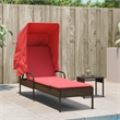 Pemberly Row PE Rattan Sun Lounger with Canopy and Side Table in Brown
