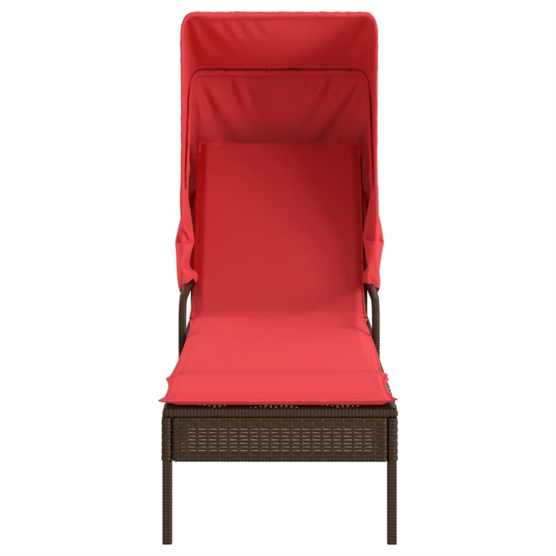 Pemberly Row PE Rattan Sun Lounger with Canopy and Side Table in Brown