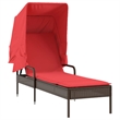 Pemberly Row PE Rattan Sun Lounger with Canopy and Side Table in Brown