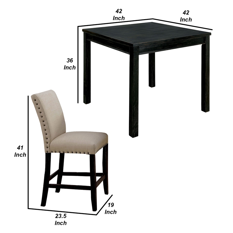 Pemberly Row 5 Piece Wooden Counter Height Table Set in Antique Black/Beige