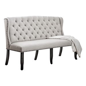 Pemberly Row Tufted Back Long Bench with Nail Head Trim in Ivory