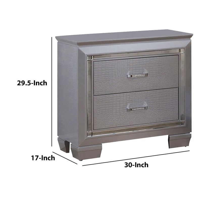 Pemberly Row 2 Drawer Nightstand with Embossed Textured Details in Gray