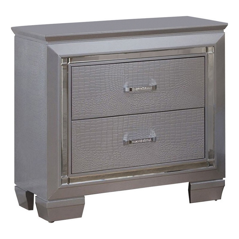 Pemberly Row 2 Drawer Nightstand with Embossed Textured Details in Gray