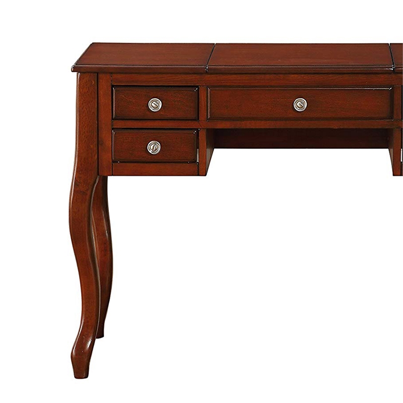 Pemberly Row Vanity Set with Stool and Mirror with 5 Drawers in Brown